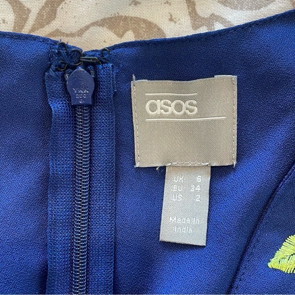 ASOS Embroidered Pleated Dress in Navy Blue - Picture 7 of 7